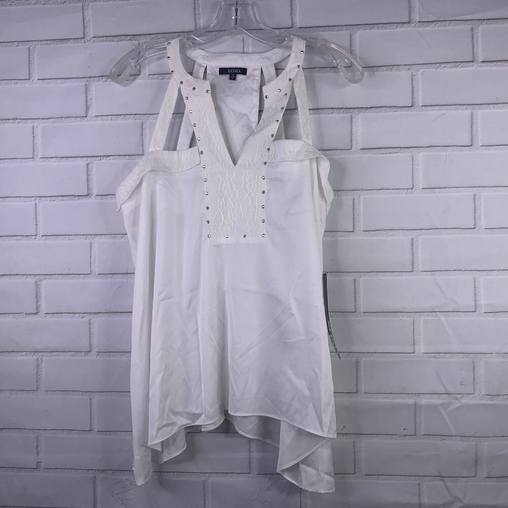 NWT XOXO tank top white satin lace studs Y2K clubwear mallcore size large